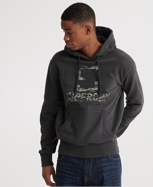 Superdry Desert Classic Loopback Férfi Kapucnis Pulóver Sötét Szürke/Fekete | GRSNV6783